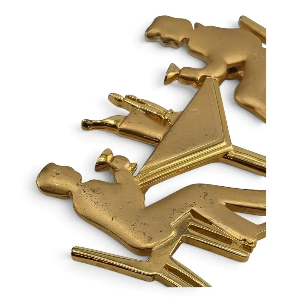 Vintage JJ Jonette Cocktail Couple Brooch Gold Tone Figural Pin 2.5